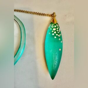 Alexis Bittar Gold and Teal Pendant Necklace
